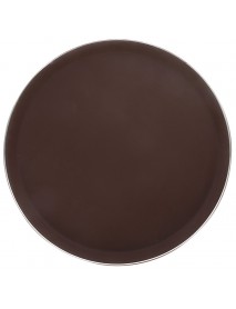 Поднос прорезиненный круглый 350 мм коричневый с ободком из нержавеющей стали 