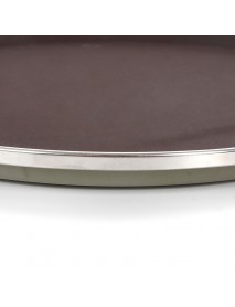 Поднос прорезиненный круглый 350 мм коричневый с ободком из нержавеющей стали 
